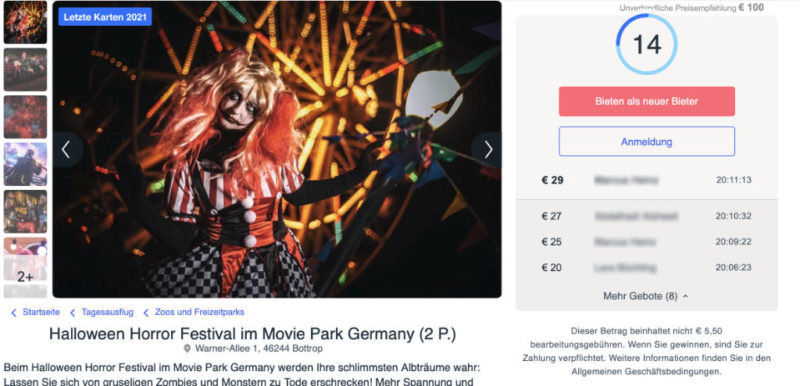 Hier ersteigerst du deine günstigen Movie Park Germany Halloween Tickets