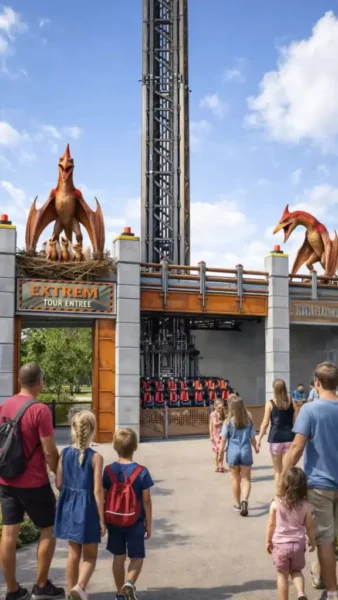 Hoch hinaus mit den Dinos: Parc Saint-Paul plant spektakulären Fallturm 2 Ein Blick auf "EXTREM TOUR" © Parc Saint-Paul