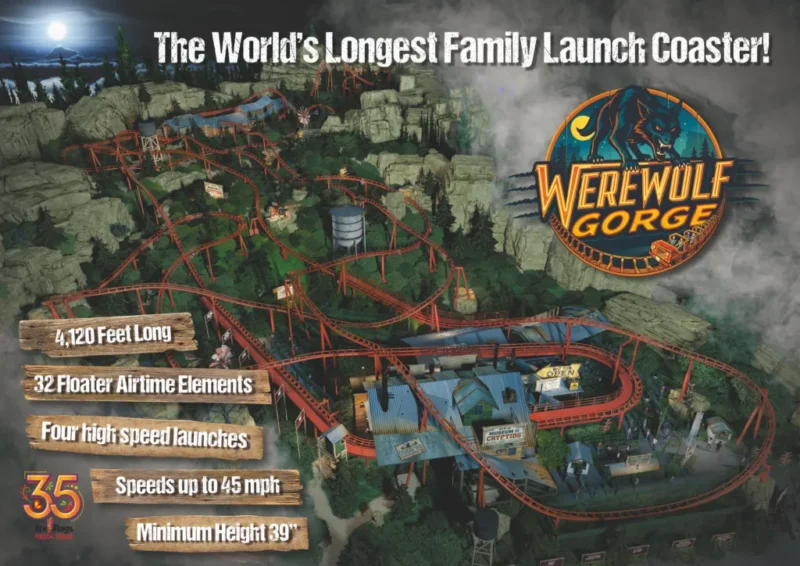 Six Flags Fiesta Texas kündigt "Werewolf Gorge" an: Die längste Familien-Achterbahn der Welt kommt 2027 2 Werewolf Gorge Infografik © Six Flags Fiesta Texas