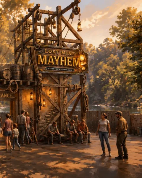 Dreamworld enthüllt Lost Mine Mayhem: Millionen-Investition für neue Familien-Attraktion 2 Eingang von Lost Mine Mayhem in der australischen Dreamworld