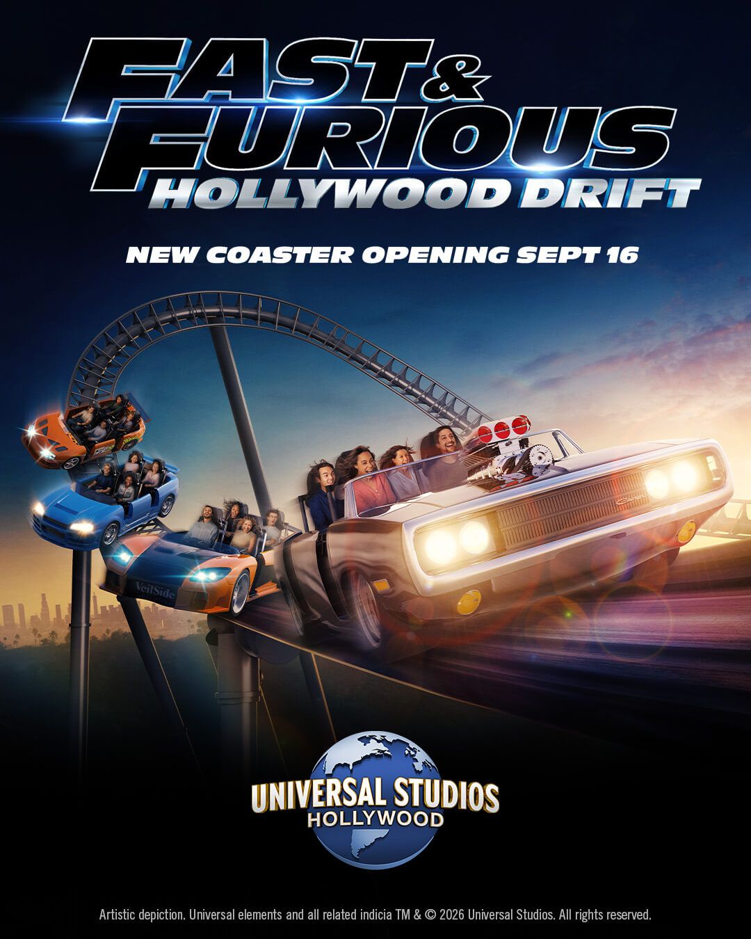 Fast & Furious: „Hollywood Drift“ eröffnet am 16. September im Universal Studios Hollywood 7 Fast and Furious „Hollywood Drift“ Medienbild ©️ Media Website Universal Studios